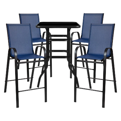 Flash Furniture Outdoor Dining Set - 4-Person Bistro Set - Outdoor Glass Bar Table With All-Weather Patio Stools 12 Flash Furniture Outdoor Dining Set - 4-Person Bistro Set - Outdoor Glass Bar Table With All-Weather Patio Stools - Image 12