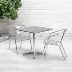 Flash Furniture Lila 27.5'' Square Aluminum Indoor-Outdoor Table Set With 2 Slat Back Chairs