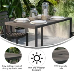 Flash Furniture Lark Outdoor Dining Table With Synthetic Gray Wash Teak Poly Slats - 30" X 48" Steel Framed Restaurant Table With Umbrella Holder Hole -Flash Furniture Sales Store GUEST 75aac69a 8fde 4902 a9b5 fe82ac6c8ba3
