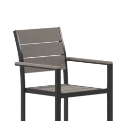 Flash Furniture Finch Commercial Grade Patio Chair With Arms, Stackable Side Chair With Faux Teak Poly Slats And Metal Frame -Flash Furniture Sales Store GUEST 76bbc4ef af4a 498c 96a6 32bb08b74a03