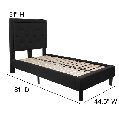 Flash Furniture Roxbury Twin Size Tufted Upholstered Platform Bed In Black Fabric 3 Flash Furniture Roxbury Twin Size Tufted Upholstered Platform Bed In Black Fabric - Image 3