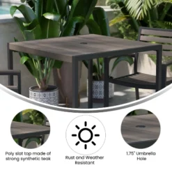 Flash Furniture Lark Outdoor Dining Table With Synthetic Gray Wash Teak Poly Slats - 35" Square Steel Framed Restaurant Table With Umbrella Hole -Flash Furniture Sales Store GUEST 798b1981 458c 4c7a 96d6 816303203ae8