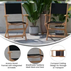 Flash Furniture 2PK All-Weather Acacia Wood And Mesh Folding Bistro Armchairs - Natural/Black -Flash Furniture Sales Store GUEST 7aa3be85 c6f2 4931 b1fb e079653b5759