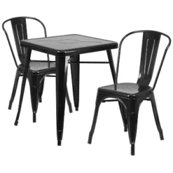 Flash Furniture Commercial Grade 23.75" Square Metal Indoor-Outdoor Table Set With 2 Stack Chairs -Flash Furniture Sales Store GUEST 7abe6f65 c034 4a7b b8f6 f573b9e874d4