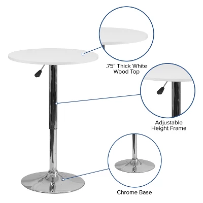 Flash Furniture 23.75'' Round Adjustable Height White Wood Table (Adjustable Range 26.25'' - 35.75'') 2 Flash Furniture 23.75'' Round Adjustable Height White Wood Table (Adjustable Range 26.25'' - 35.75'') - Image 2