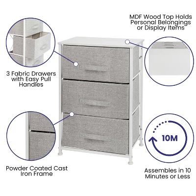 Flash Furniture 3 Drawer Wood Top Cast Iron Frame Vertical Storage Dresser With Easy Pull Fabric Drawers 2 Flash Furniture 3 Drawer Wood Top Cast Iron Frame Vertical Storage Dresser With Easy Pull Fabric Drawers - Image 2