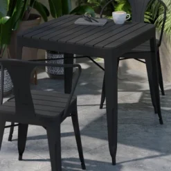 Flash Furniture Helvey 31.5" Square Commercial Grade Indoor/Outdoor Black Steel Patio Dining Table For 4 With Black Poly Resin Slatted Top -Flash Furniture Sales Store GUEST 7cada1d9 c978 4c44 87c7 070d204c33b7