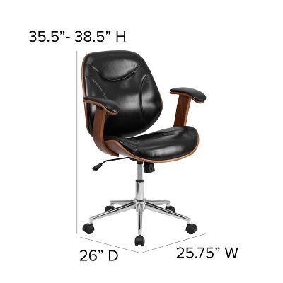 Flash Furniture Tansia Mid-Back Black LeatherSoft Executive Ergonomic Wood Swivel Office Chair With Arms 3 Flash Furniture Tansia Mid-Back Black LeatherSoft Executive Ergonomic Wood Swivel Office Chair With Arms - Image 3