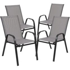 Flash Furniture 5 Piece Outdoor Patio Dining Set - Tempered Glass Patio Table, 4 Flex Comfort Stack Chairs -Flash Furniture Sales Store GUEST 7fcd6882 9d5a 4725 bcfd eec0c14b4ae2