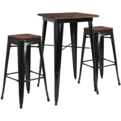 Flash Furniture 23.5" Square Metal Bar Table Set With Wood Top And 2 Backless Stools -Flash Furniture Sales Store GUEST 8169de88 896d 405a abf1 56cf99e396d5