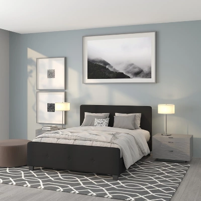 Flash Furniture Tribeca Queen Size Tufted Upholstered Platform Bed In Black Fabric 1 Flash Furniture Tribeca Queen Size Tufted Upholstered Platform Bed In Black Fabric