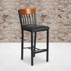 Flash Furniture Vertical Back Metal And Wood Restaurant Barstool With Vinyl Seat