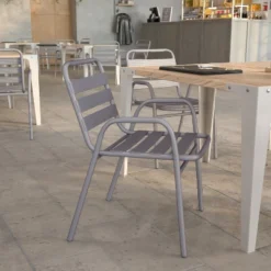 Flash Furniture Lila Commercial Metal Indoor-Outdoor Restaurant Stack Chair With Metal Triple Slat Back And Arms -Flash Furniture Sales Store GUEST 8846459f ff59 4b0f b46a 94ff209aa249