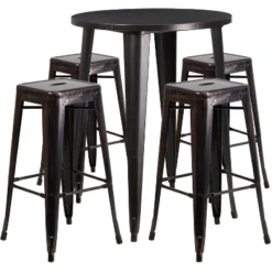 Flash Furniture Commercial Grade 30" Round Metal Indoor-Outdoor Bar Table Set With 4 Square Seat Backless Stools -Flash Furniture Sales Store GUEST 889b794f 9ba6 4e91 a747 010677da02ed