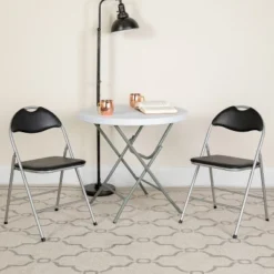 Flash Furniture 2 Pack HERCULES Series Black Vinyl Metal Folding Chair With Carrying Handle