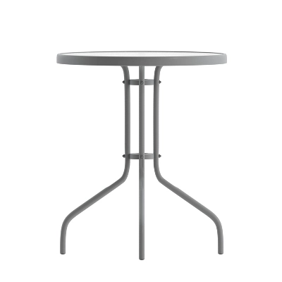 Flash Furniture Bellamy 23.75'' Silver Round Tempered Glass Metal Table 8 Flash Furniture Bellamy 23.75'' Silver Round Tempered Glass Metal Table - Image 8