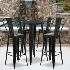 Flash Furniture Commercial Grade 24" Round Metal Indoor-Outdoor Bar Table Set With 4 Cafe Stools