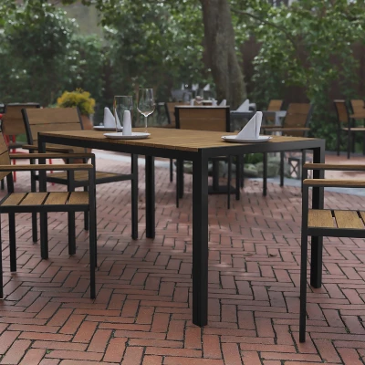 Flash Furniture Finch Commercial Grade Outdoor Dining Table 55" X 31" With Faux Teak Poly Slats And Metal Frame 1 Flash Furniture Finch Commercial Grade Outdoor Dining Table 55" X 31" With Faux Teak Poly Slats And Metal Frame