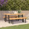 Flash Furniture All Weather Commercial Acacia Wood Top Patio Table With Metal Base-Natural/Black