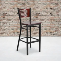 Flash Furniture Black Decorative Slat Back Metal Restaurant Barstool