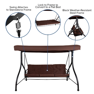 Flash Furniture Tellis 3-Seat Outdoor Steel Converting Patio Swing Canopy Hammock With Cushions / Outdoor Swing Bed 5 Flash Furniture Tellis 3-Seat Outdoor Steel Converting Patio Swing Canopy Hammock With Cushions / Outdoor Swing Bed - Image 5