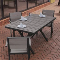 Flash Furniture Finch Commercial Grade X-Frame Outdoor Dining Table 59" X 35.5" With Faux Teak Poly Slats And Metal Frame -Flash Furniture Sales Store GUEST 912432f1 9b2d 41d8 97e6 00296de062c3