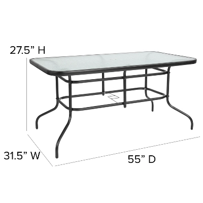 Flash Furniture 31.5" X 55" Rectangular Tempered Glass Metal Table With Umbrella Hole 3 Flash Furniture 31.5" X 55" Rectangular Tempered Glass Metal Table With Umbrella Hole - Image 3