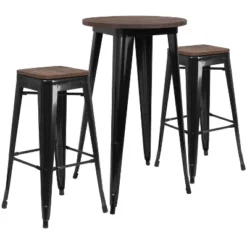 Flash Furniture 24" Round Metal Bar Table Set With Wood Top And 2 Backless Stools -Flash Furniture Sales Store GUEST 939c836d 1c55 449b bdc8 a1d8154122bc