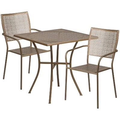 Flash Furniture Oia Commercial Grade 28" Square Indoor-Outdoor Steel Patio Table Set With 2 Square Back Chairs 4 Flash Furniture Oia Commercial Grade 28" Square Indoor-Outdoor Steel Patio Table Set With 2 Square Back Chairs - Image 4