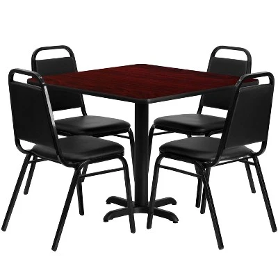Flash Furniture 36'' Square Laminate Table Set With X-Base And 4 Trapezoidal Back Banquet Chairs 2 Flash Furniture 36'' Square Laminate Table Set With X-Base And 4 Trapezoidal Back Banquet Chairs - Image 2