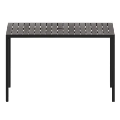 Flash Furniture Lark Outdoor Dining Table With Synthetic Gray Wash Teak Poly Slats - 30" X 48" Steel Framed Restaurant Table With Umbrella Holder Hole -Flash Furniture Sales Store GUEST 9866374f 298f 4596 bfda cbcbade3c262
