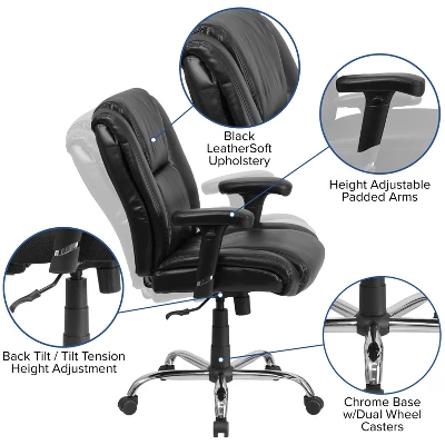 Flash Furniture HERCULES Series Big & Tall 400 Lb. Rated Black LeatherSoft Ergonomic Task Office Chair With Chrome Base And Adjustable Arms 2 Flash Furniture HERCULES Series Big & Tall 400 Lb. Rated Black LeatherSoft Ergonomic Task Office Chair With Chrome Base And Adjustable Arms - Image 2