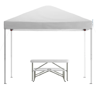 Flash Furniture 10'x10' Pop Up Event Canopy Tent With Carry Bag And Folding Bench Set - Portable Tailgate, Camping, Event Set 2 Flash Furniture 10'x10' Pop Up Event Canopy Tent With Carry Bag And Folding Bench Set - Portable Tailgate, Camping, Event Set - Image 2