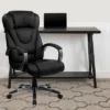Flash Furniture High Back Black LeatherSoft Executive Swivel Office Chair With Titanium Nylon Base And Loop Arms