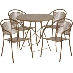 Flash Furniture Oia Commercial Grade 30" Round Indoor-Outdoor Steel Folding Patio Table Set With 4 Round Back Chairs -Flash Furniture Sales Store GUEST 9b3b2ef2 bdd2 45cb b507 7e0e69b98d05
