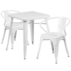 Flash Furniture Commercial Grade 23.75" Square Metal Indoor-Outdoor Table Set With 2 Arm Chairs