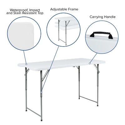 Flash Furniture 4-Foot Height Adjustable Bi-Fold Granite White Plastic Folding Table 2 Flash Furniture 4-Foot Height Adjustable Bi-Fold Granite White Plastic Folding Table - Image 2