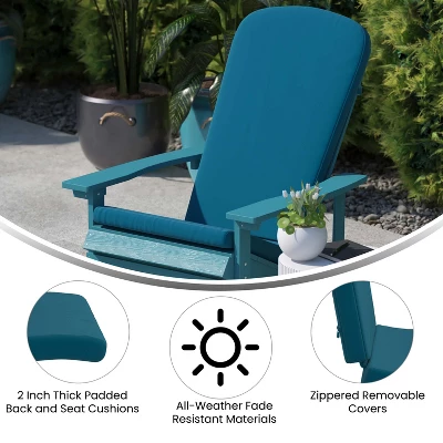 Flash Furniture Charlestown Set Of 2 All-Weather Poly Resin Wood Adirondack Chairs With Cushions For Deck, Porch, And Patio 8 Flash Furniture Charlestown Set Of 2 All-Weather Poly Resin Wood Adirondack Chairs With Cushions For Deck, Porch, And Patio - Image 8