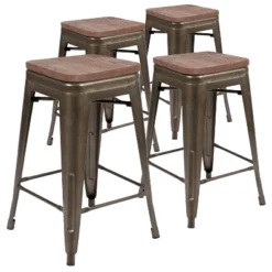 Flash Furniture 24" High Metal Counter-Height, Indoor Bar Stool With Wood Seat - Stackable Set Of 4 -Flash Furniture Sales Store GUEST a2e54c9b 3250 4a22 9a27 16a551f6ec58