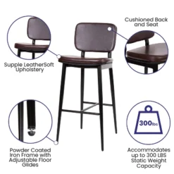 Flash Furniture Kenzie Commercial Grade Mid-Back Barstools - LeatherSoft Upholstery - Iron Frame With Integrated Footrest - Set Of 2 -Flash Furniture Sales Store GUEST a31605ed b434 45a4 82bb aa576aa4bdca