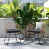 Flash Furniture Devon Set Of 2 Indoor/Outdoor Patio Boho Club Chairs, Rope With PE Wicker Rattan, Cushions And Sled Base