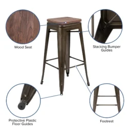 Flash Furniture 30" High Metal Indoor Bar Stool With Wood Seat - Stackable Set Of 4 -Flash Furniture Sales Store GUEST a45b11a3 da18 49b6 bef5 83375ca1a10c