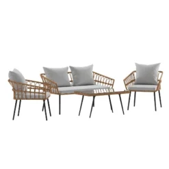 Flash Furniture Evin Boho 4 Piece Indoor/Outdoor Rope Rattan Patio Conversation Set With Tempered Glass Top Coffee Table And Cushions -Flash Furniture Sales Store GUEST a7d2a520 4a64 4ede bf9f 619facdca3be