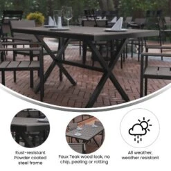 Flash Furniture Finch Commercial Grade X-Frame Outdoor Dining Table 59" X 35.5" With Faux Teak Poly Slats And Metal Frame -Flash Furniture Sales Store GUEST a8f5b7b9 ec9d 45c2 aa62 b750d647803f