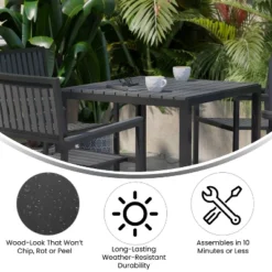 Flash Furniture Harris 5 Piece Commercial Indoor/Outdoor Table And Chairs With Black Poly Resin Slatted Backs And Seats -Flash Furniture Sales Store GUEST aac46633 9fb3 4b28 92c8 1551ef9f7bc2