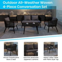 Flash Furniture Kierra Black All-Weather 4-Piece Woven Conversation Set With Gray Zippered Removable Cushions & Metal Coffee Table -Flash Furniture Sales Store GUEST ac9e041b f645 4bc7 b90d a44f805b6b4e
