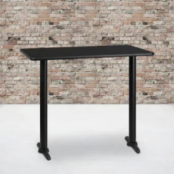 Flash Furniture 30'' X 48'' Rectangular Black Laminate Table Top With 5'' X 22'' Bar Height Table Bases