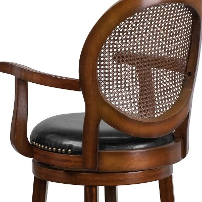 Flash Furniture 26'' High Expresso Wood Counter Height Stool With Arms, Woven Rattan Back And Black LeatherSoft Swivel Seat 5 Flash Furniture 26'' High Expresso Wood Counter Height Stool With Arms, Woven Rattan Back And Black LeatherSoft Swivel Seat - Image 5