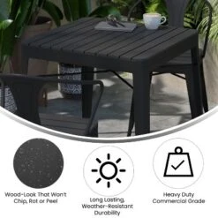 Flash Furniture Helvey 31.5" Square Commercial Grade Indoor/Outdoor Black Steel Patio Dining Table For 4 With Black Poly Resin Slatted Top -Flash Furniture Sales Store GUEST ae95efa3 ef02 4cf2 94db 76e57a4f61a0