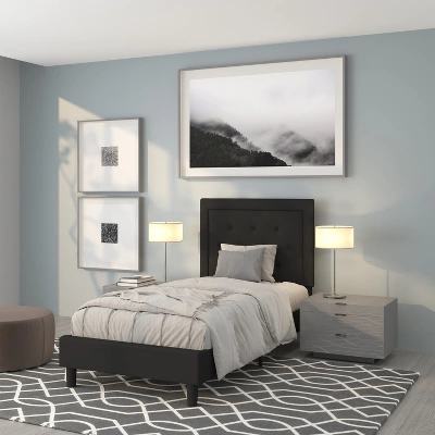 Flash Furniture Roxbury Twin Size Tufted Upholstered Platform Bed In Black Fabric 1 Flash Furniture Roxbury Twin Size Tufted Upholstered Platform Bed In Black Fabric